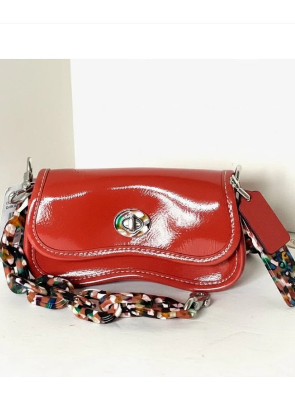 Coach Coachtopia Mini Wavy Dinky CQ853 Deep Orange Patent Crossbody